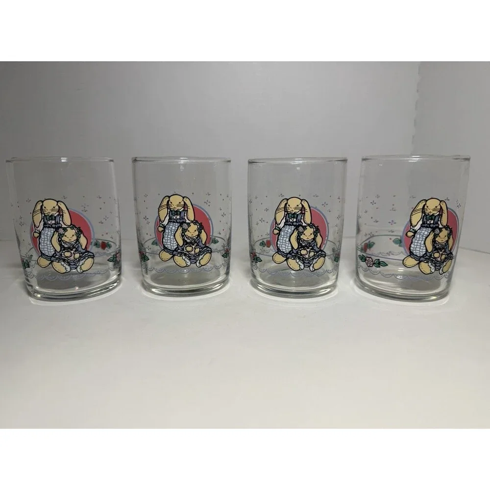 VTG‎ B&D Country Bunny Glass Tumblers Set of 7 - 1990s Cottagecore Rabbit Glass